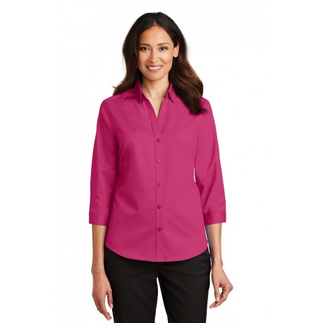 L665 Port Authority L665 Ladies 3/4-Sleeve SuperPro Twill Shirt Pink Azalea