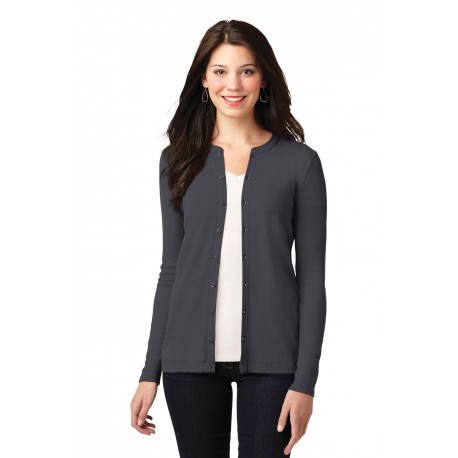 LM1008 Port Authority LM1008 Ladies Concept Stretch Button-Front Cardigan Grey Smoke