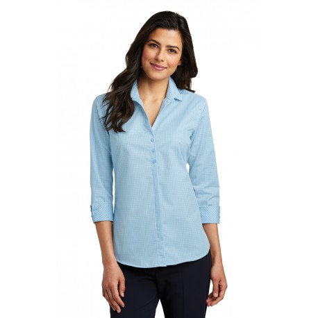 LW643 Port Authority LW643 Ladies 3/4-Sleeve Micro Tattersall Easy Care Shirt Heritage Blue/Royal