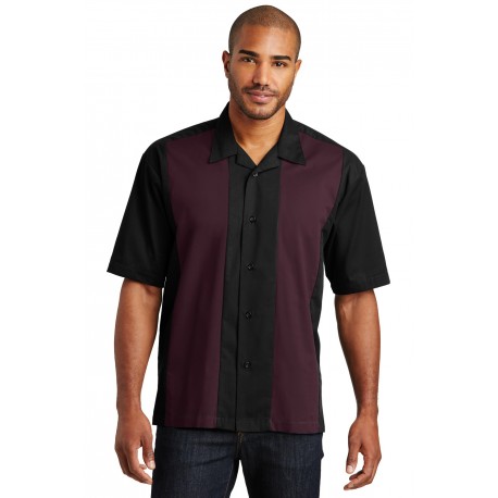 S300 Port Authority S300 Retro Camp Shirt Black/Burgundy
