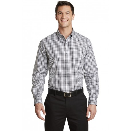 S654 Port Authority S654 Long Sleeve Gingham Easy Care Shirt BLACK/CHARCOAL