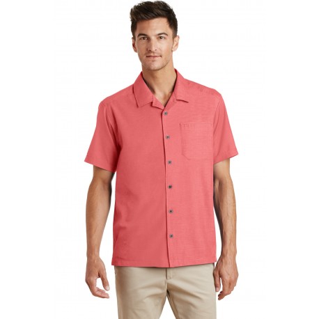 S662 Port Authority S662 Textured Camp Shirt Deep Coral