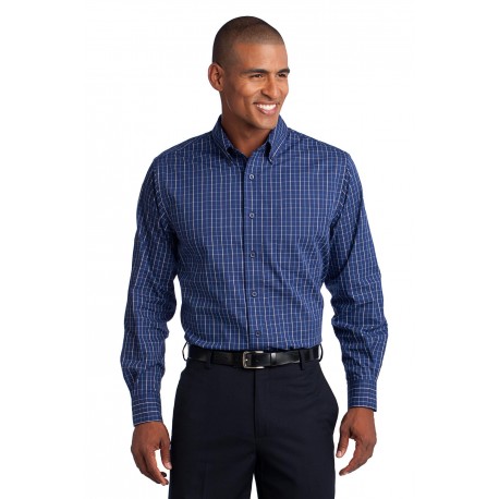 TLS642 Port Authority TLS642 Tall Tattersall Easy Care Shirt NAVY/WHITE