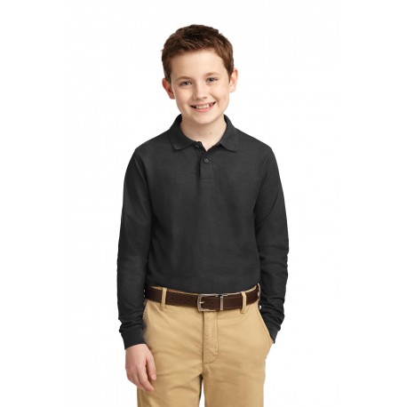 Y500LS Port Authority Y500LS Youth Long Sleeve Silk Touch Polo BLACK