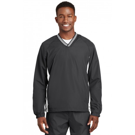 JST62 Sport-Tek JST62 Tipped V-Neck Raglan Wind Shirt Graphite Grey/White