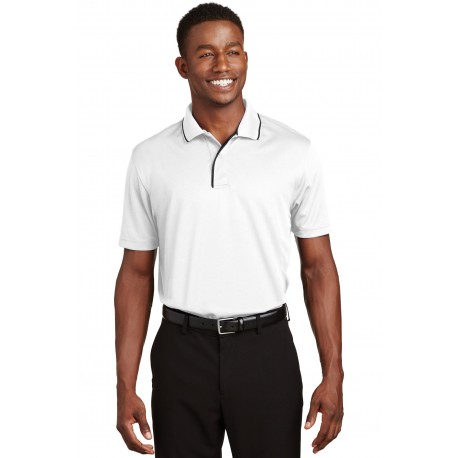 K467 Sport-Tek K467 Dri-Mesh Polo with Tipped Collar and Piping WHITE/BLACK