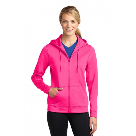 LST238 Sport-Tek LST238 Ladies Sport-Wick Fleece Full-Zip Hooded Jacket NEON PINK