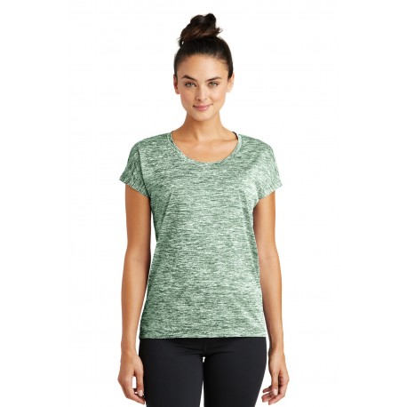 LST390 Sport-Tek LST390 Ladies PosiCharge Electric Heather Sporty Tee Forest Green Electric
