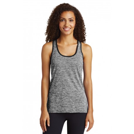 LST396 Sport-Tek LST396 Ladies PosiCharge Electric Heather Racerback Tank Black Electric/Black