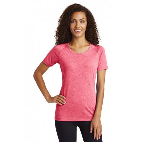 LST400 Sport-Tek LST400 Ladies PosiCharge Tri-Blend Wicking Scoop Neck Raglan Tee Pink Raspberry Heather