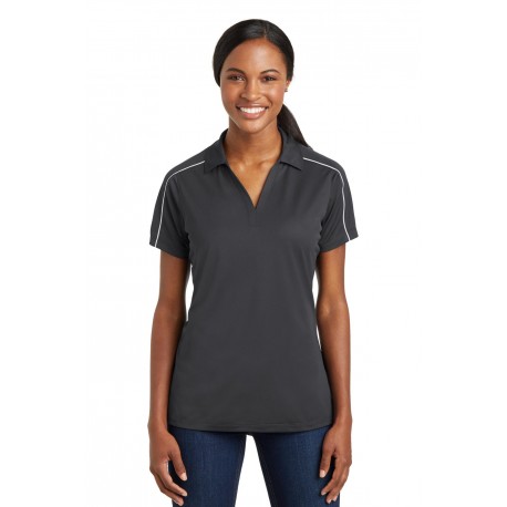 LST653 Sport-Tek LST653 Ladies Micropique Sport-Wick Piped Polo Iron Grey/White