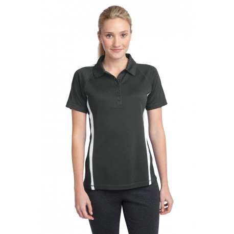 LST685 Sport-Tek LST685 Ladies PosiCharge Micro-Mesh Colorblock Polo Iron Grey/White