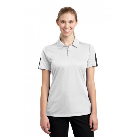 LST695 Sport-Tek LST695 Ladies PosiCharge Active Textured Colorblock Polo WHITE/GREY