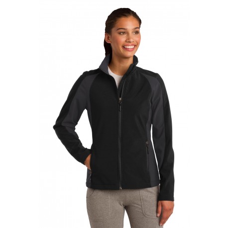 LST970 Sport-Tek LST970 Ladies Colorblock Soft Shell Jacket Black/Iron Grey