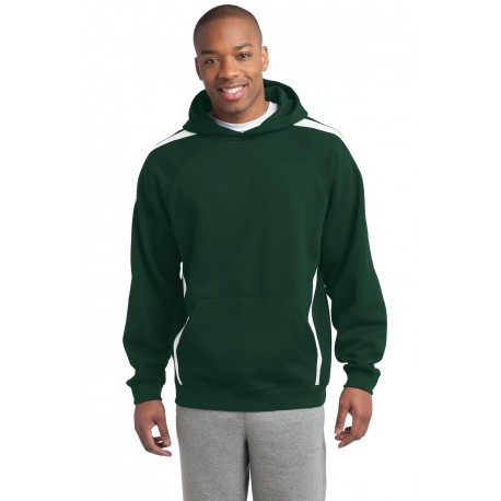 ST265 Sport-Tek ST265 Sleeve Stripe Pullover Hooded Sweatshirt Forest Green/White