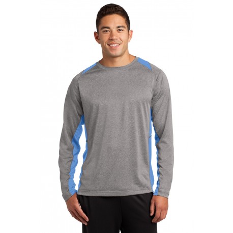 ST361LS Sport-Tek ST361LS Long Sleeve Heather Colorblock Contender Tee Vintage Heather/Carolina Blue