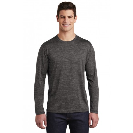 ST390LS Sport-Tek ST390LS PosiCharge Long Sleeve Electric Heather Tee Grey- Black Electric