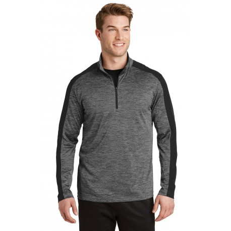 ST397 Sport-Tek ST397 PosiCharge Electric Heather Colorblock 1/4-Zip Pullover Grey-Black Electric/Black
