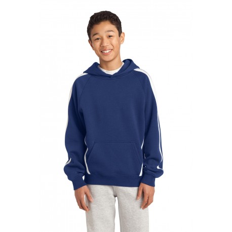 YST265 Sport-Tek YST265 Youth Sleeve Stripe Pullover Hooded Sweatshirt True Royal/White