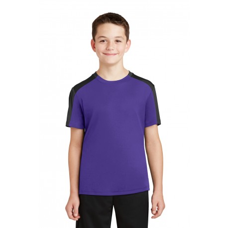 YST354 Sport-Tek YST354 Youth PosiCharge Competitor Sleeve-Blocked Tee PURPLE/BLACK