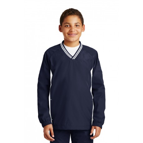 YST62 Sport-Tek YST62 Youth Tipped V-Neck Raglan Wind Shirt True Navy/White