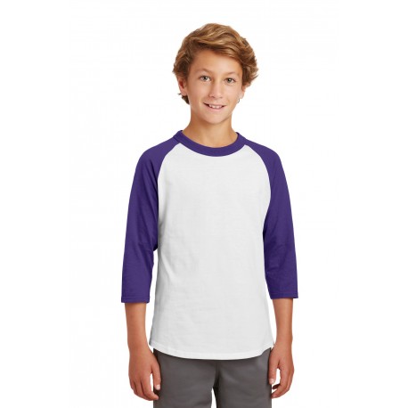 YT200 Sport-Tek YT200 Youth Colorblock Raglan Jersey WHITE/PURPLE