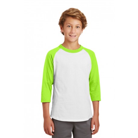 YT200 Sport-Tek YT200 Youth Colorblock Raglan Jersey White/Lime Shock