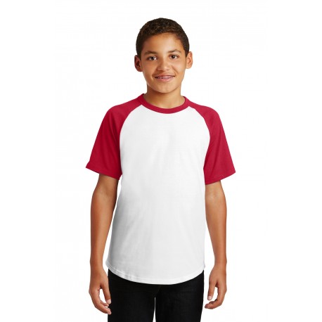 YT201 Sport-Tek YT201 Youth Short Sleeve Colorblock Raglan Jersey WHITE/RED