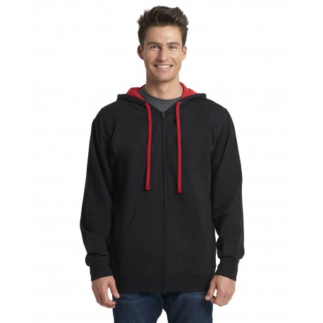 9601 Next Level 9601 Adult Laguna French Terry Full-Zip Hooded Sweatshirt BLACK/ RED
