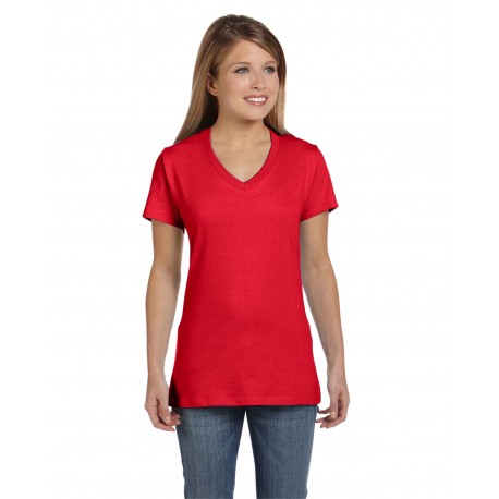 S04V Hanes S04V Ladies' Perfect-T V-Neck T-Shirt Athletic Red