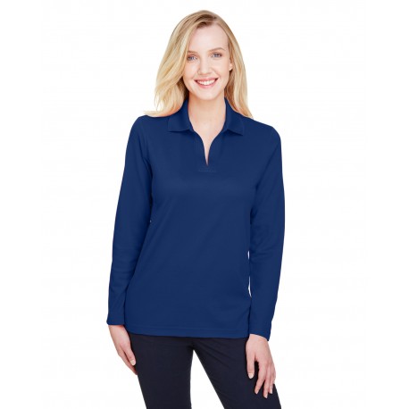 DG20LW Devon & Jones DG20LW Crownlux Performance Ladies' Plaited Long Sleeve Polo TRUE ROYAL